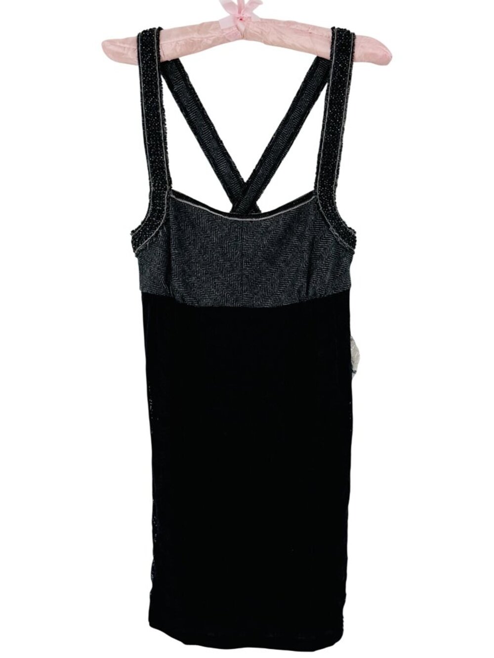 VTG NWT Free People Herringbone Lace Beaded Mini Dress | Indie Sleaze Boho Twee - Picture 2 of 16